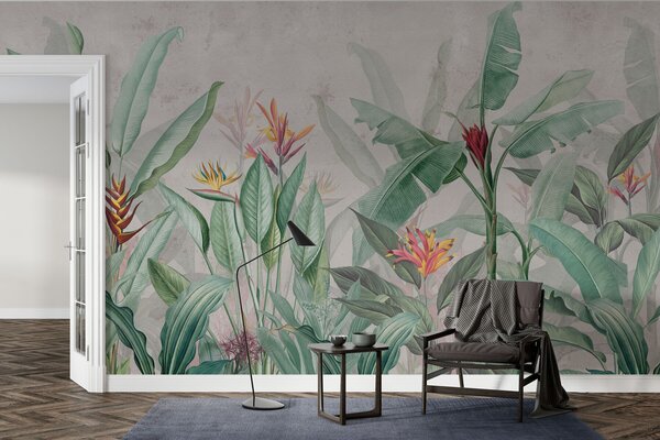 Fototapety Tropikalne liście i kwiaty na jasnym tle, Fototapety Natura, w01834v1 : Uwalls.pl