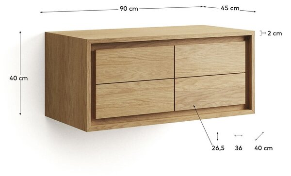 Niska wisząca szafka pod umywalkę z litego drewna tekowego 90x40 cm Kenta – Kave Home