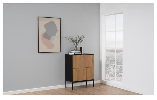 Czarno-naturalna wysoka komoda w dekorze dębu 80x103 cm Seaford – Actona