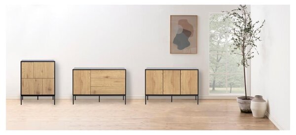 Czarno-naturalna wysoka komoda w dekorze dębu 80x103 cm Seaford – Actona