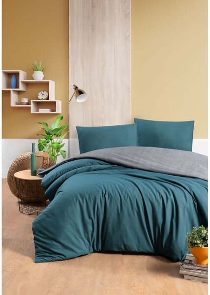 Morsko-szara bawełniana pościel dwuosobowa z prześcieradłem 200x220 cm – Mila Home