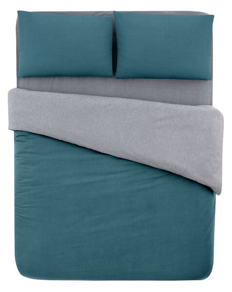 Morsko-szara bawełniana pościel dwuosobowa z prześcieradłem 200x220 cm – Mila Home