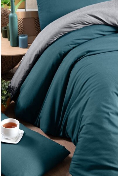 Morsko-szara bawełniana pościel dwuosobowa z prześcieradłem 200x220 cm – Mila Home