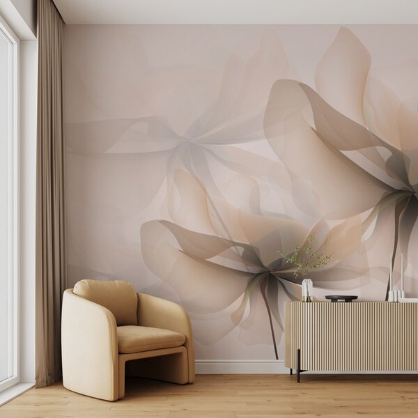 Fototapety Duże, beżowe, półprzezroczyste kwiaty, Fototapety 3D, Fototapety 3d Kwiaty, w01926v2 : Uwalls.pl