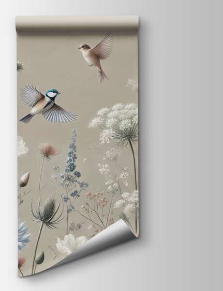Fototapeta Ptaki na kwiatach i roślinach, Fototapety Natura, Popularne Fototapety, w01958 - Tapeko.pl