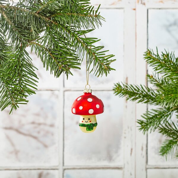 Szklana ozdoba świąteczna wykonana ręcznie ø 6 cm Happy Mushroom – Sass & Belle