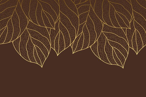 Fototapety Minimalistyczna tapeta z sylwetkami dużych żółtych liści z żyłkami na czekoladowym tle , Fototapety Natura, w01960v2 : Uwalls.pl