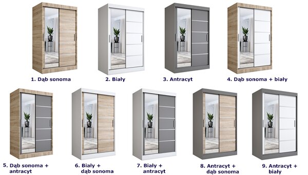 Szafa dwudrzwiowa z drzwiami przesuwnymi biały + antracyt 120x200 przesuwna F7-Z67