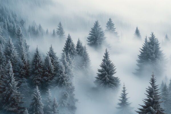 Fototapeta Grupa drzew pokrytych śniegiem, Fototapety Natura, Popularne Fototapety, w02064 - Tapeko.pl