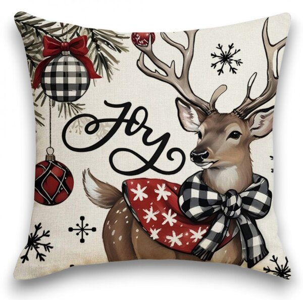 Świąteczna poszewka na poduszkę DEER WISH 45x45 cm, beżowa