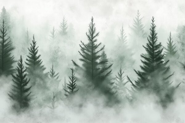 Fototapeta Grupa drzew we mgle, Fototapety Natura, Popularne Fototapety, w02152v1 - Tapeko.pl