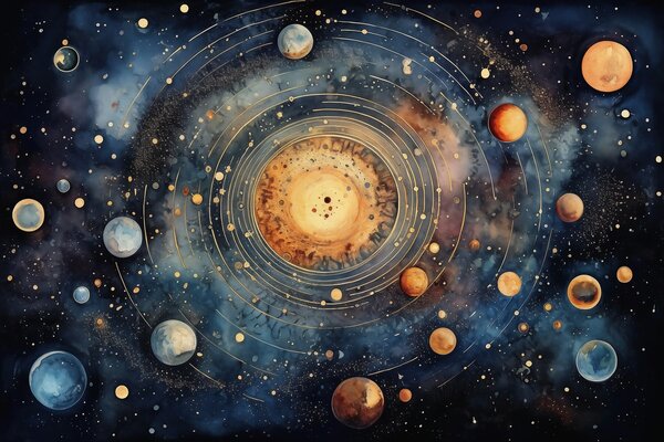 Fototapeta Malowanie planet w przestrzeni kosmicznej, Fototapety Kosmos, Popularne Fototapety, w02268 - Tapeko.pl