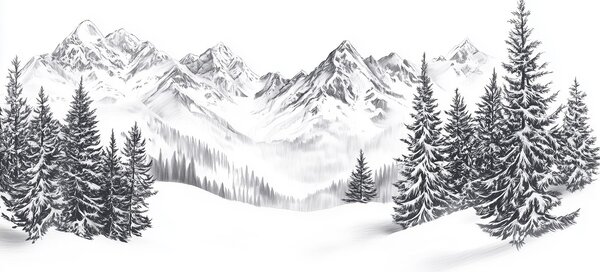 Fototapeta Rysunek ośnieżonego pasma górskiego, Fototapety Natura, Popularne Fototapety, w02352 - Tapeko.pl