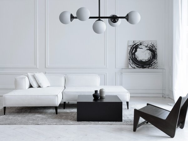 LAMPA WISZĄCA SUFITOWA PLAFON NOWOCZESNA CZARNA BIAŁE KULE FINO 5 LED