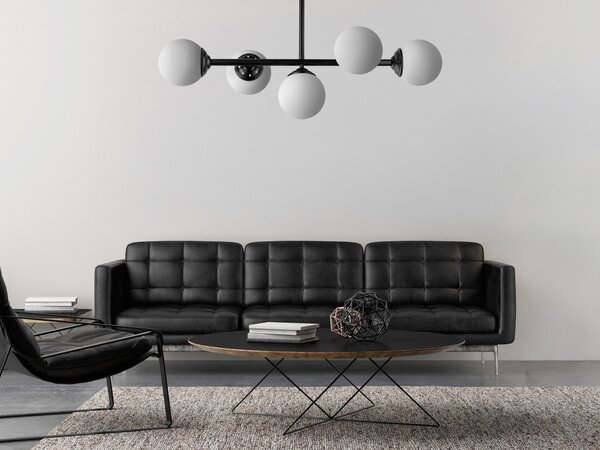 LAMPA WISZĄCA SUFITOWA PLAFON NOWOCZESNA CZARNA BIAŁE KULE FINO 5 LED