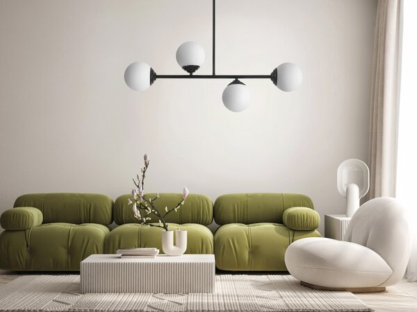 LAMPA WISZĄCA SUFITOWA PLAFON NOWOCZESNA CZARNA BIAŁE KULE FINO 4 LED