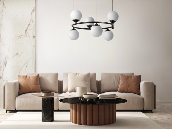 LAMPA WISZĄCA SUFITOWA ŻYRANDOL NOWOCZESNA CZARNA BIAŁE KULE FINO 6 LED