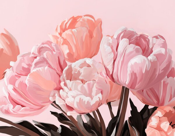 Fototapeta Delikatnoróżowe tulipany w pełnym rozkwicie, Fototapety Kwiaty, Popularne Fototapety, t01001v2 - Tapeko.pl