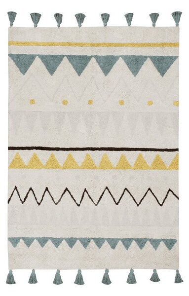 Kremowy bawełniany dywan dziecięcy tkany ręcznie odpowiedni do prania 120x160 cm Azteca Vintage Blue – Lorena Canals