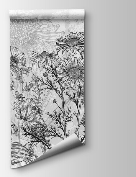 Fototapeta Czarno-biały obraz kwiatów, Fototapety Natura, Popularne Fototapety, w02523 - Tapeko.pl