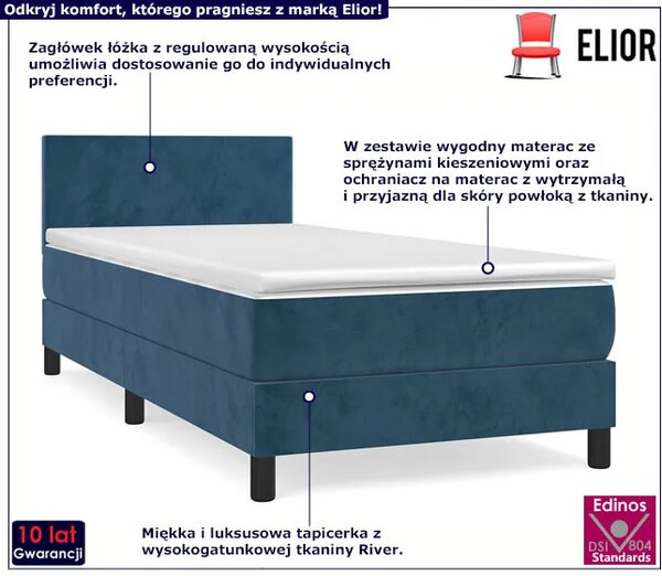 Niebieskie łóżko kontynentalne z materacem 90x200 G1-A59