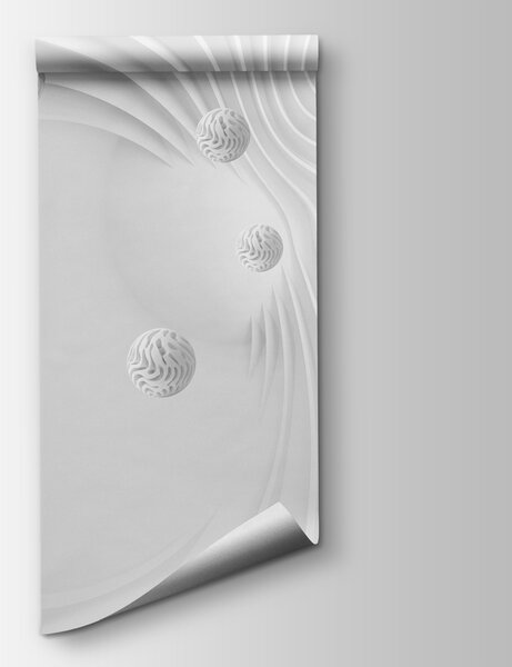 Fototapeta Biała, wirująca powierzchnia z białymi kulkami, Fototapety 3d, Popularne Fototapety, w08553 - Tapeko.pl
