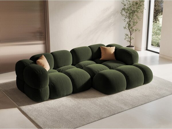 Zielony aksamitny narożnik (prawostronny/z szezlongiem) Loretto – Cosmopolitan Design
