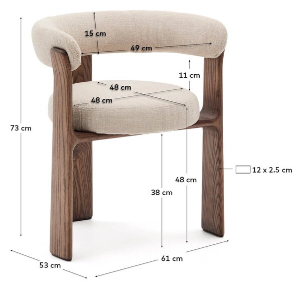 Brązowy/beżowy fotel jadalniany z litego drewna jesionowego z podłokietnikami Granite – Kave Home