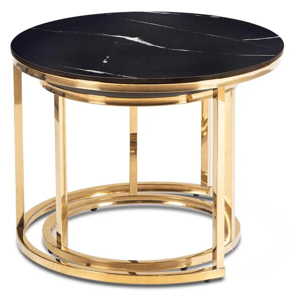 Zestaw Stolików Kawowych MILANO 45 cm/60 cm Czarny Marmur/Złoty Glamour