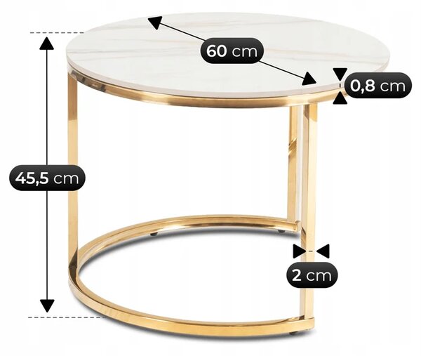 Zestaw Stolików Kawowych MILANO 45 cm/60 cm Biały Marmur/Złoty Glamour