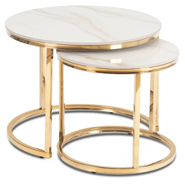 Zestaw Stolików Kawowych MILANO 45 cm/60 cm Biały Marmur/Złoty Glamour