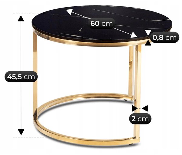 Zestaw Stolików Kawowych MILANO 45 cm/60 cm Czarny Marmur/Złoty Glamour