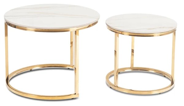 Zestaw Stolików Kawowych MILANO 45 cm/60 cm Biały Marmur/Złoty Glamour