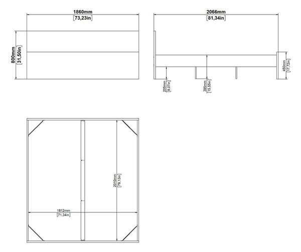 Łóżko dwuosobowe w dekorze dębu bez stelaża 180x200 cm w naturalnym kolorze Naia – Tvilum