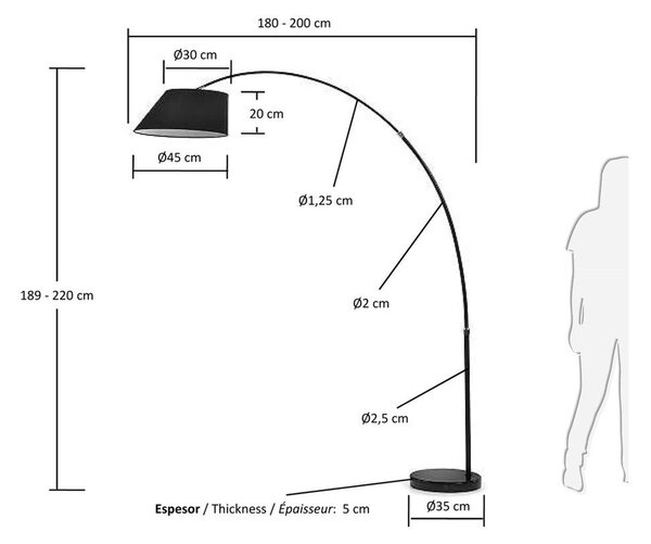 Czarna lampa stojąca z tekstylnym kloszem (wysokość 189 cm) May – Kave Home