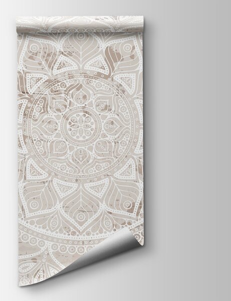Fototapeta Biała mandala na brązowej powierzchni, Popularne Fototapety, Popularne Fototapety, w02693 - Tapeko.pl