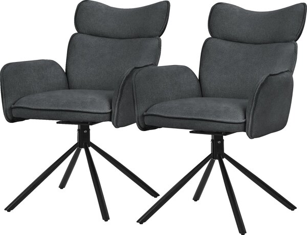 ML-Design krzesła do jadalni obrotowe zestaw 2 krzeseł do salonu w kolorze antracytowym z oparciem i podłokietnikiem krzesło obrotowe 360° na metalowych nogach fotel ergonomiczny
