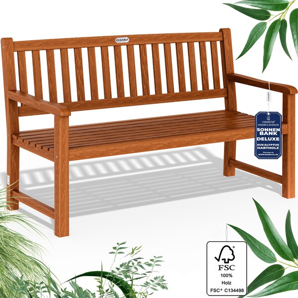 Ławka ogrodowa CASARIA® 3-osobowa odporna na warunki atmosferyczne drewno eukaliptusowe udźwig 480kg podłokietnik oparcie 152x55cm Ławka ogrodowa balkonowa z certyfikatem FSC® siedzisko 3-osobowe
