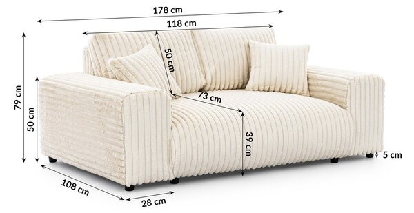 Kremowa sztruksowa sofa 178 cm Justin – Ropez