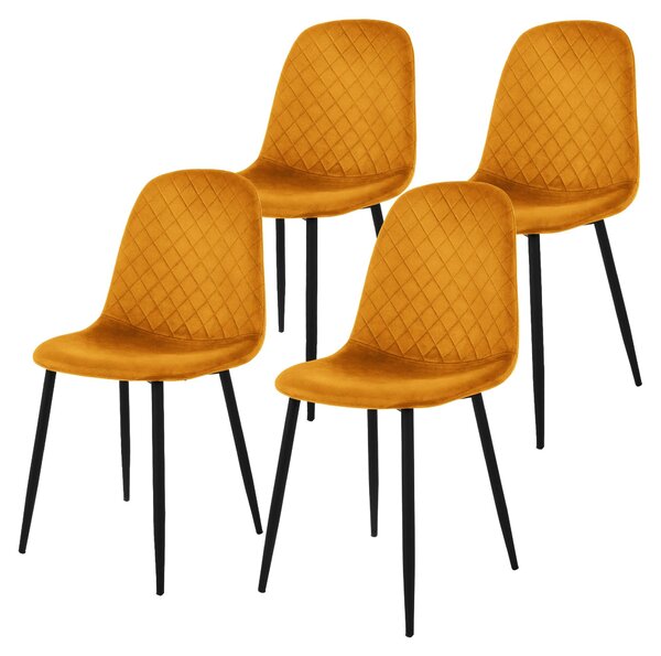 Zestaw 4 krzeseł do jadalni ML-Design z oparciem, musztardowe, wykonane z aksamitu