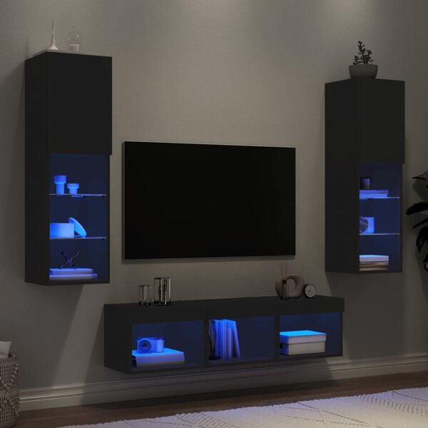 5-częściowy zestaw mebli TV z LED, czarny