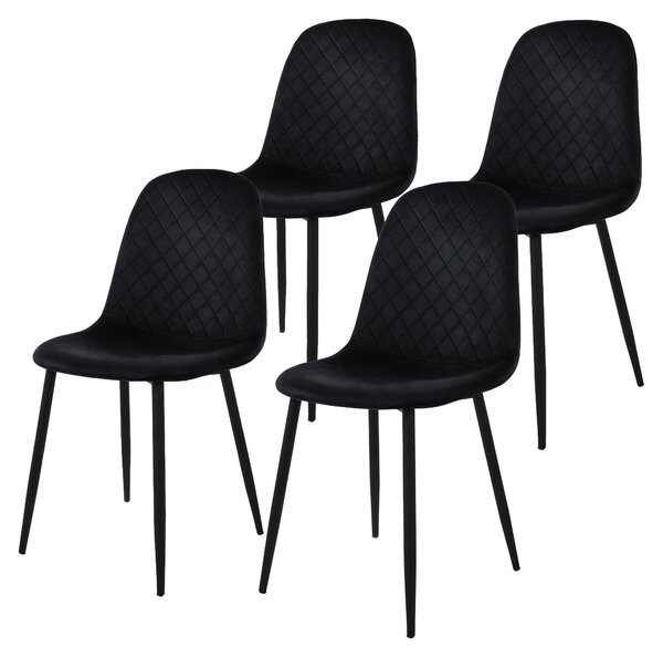 Zestaw 4 krzeseł do jadalni ML-Design z oparciem, czarne, wykonane z aksamitu
