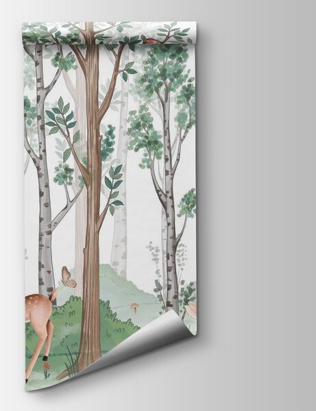 Fototapeta Tapeta z lasem drzew i zwierząt, Fototapety Natura, Popularne Fototapety, w02771 - Tapeko.pl