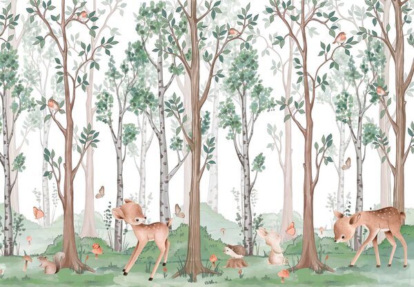 Fototapeta Tapeta z lasem drzew i zwierząt, Fototapety Natura, Popularne Fototapety, w02771 - Tapeko.pl