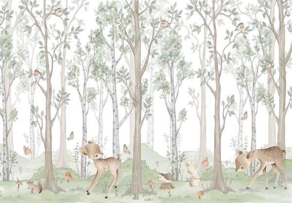 Fototapeta Tapeta z lasem drzew i zwierząt, Fototapety Natura, Popularne Fototapety, w02771v1 - Tapeko.pl