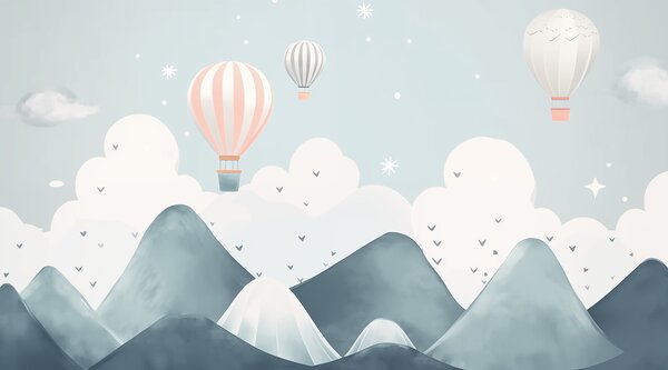 Fototapeta Balony na ogrzane powietrze latające nad górami, Fototapety Balony, Popularne Fototapety, w02817 - Tapeko.pl