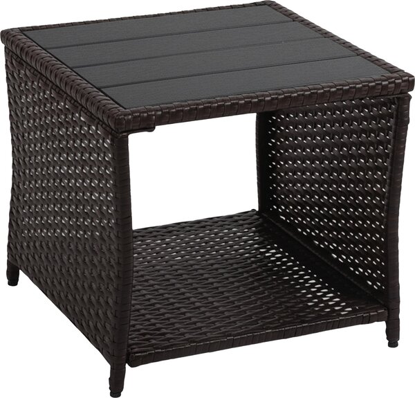 Stolik balkonowy Relaxdays, wys. x szer. x g.: 40 x 45 x 45 cm, odporny na warunki atmosferyczne, z polirattanu, WPC i stali, prostoktny stolik ogrodowy, brzowy