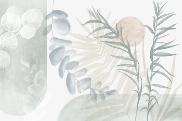 Fototapeta Spokojna ilustracja botaniczna w delikatnych odcieniach, Fototapety Liście, Popularne Fototapety, w08648v1 - Tapeko.pl