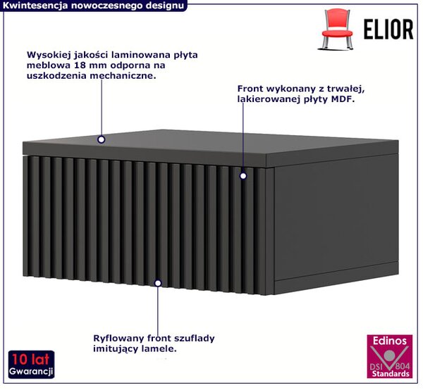 Czarna ścienna szafka nocna ryflowana - Ova
