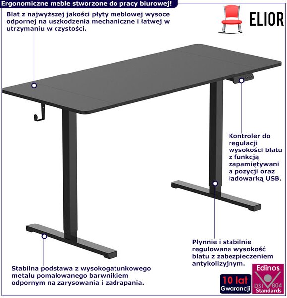 Czarne elektryczne biurko ergonomiczne do pracy na stojąco N3-D86